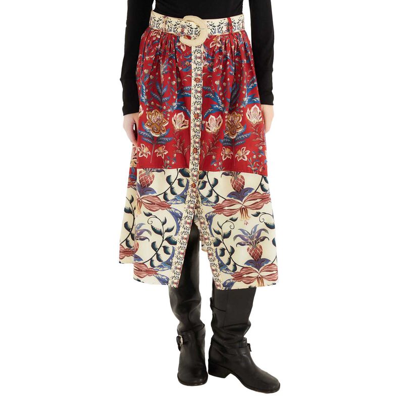 FARM Rio Winter Breeze Red Buttons Midi Skirt image number 0